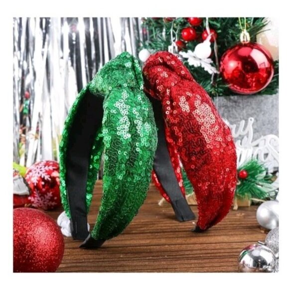 Christmas Knot Headbands for Women Sequins Hairbands Wide Glitter Headband Girls - Picture 6 of 7
